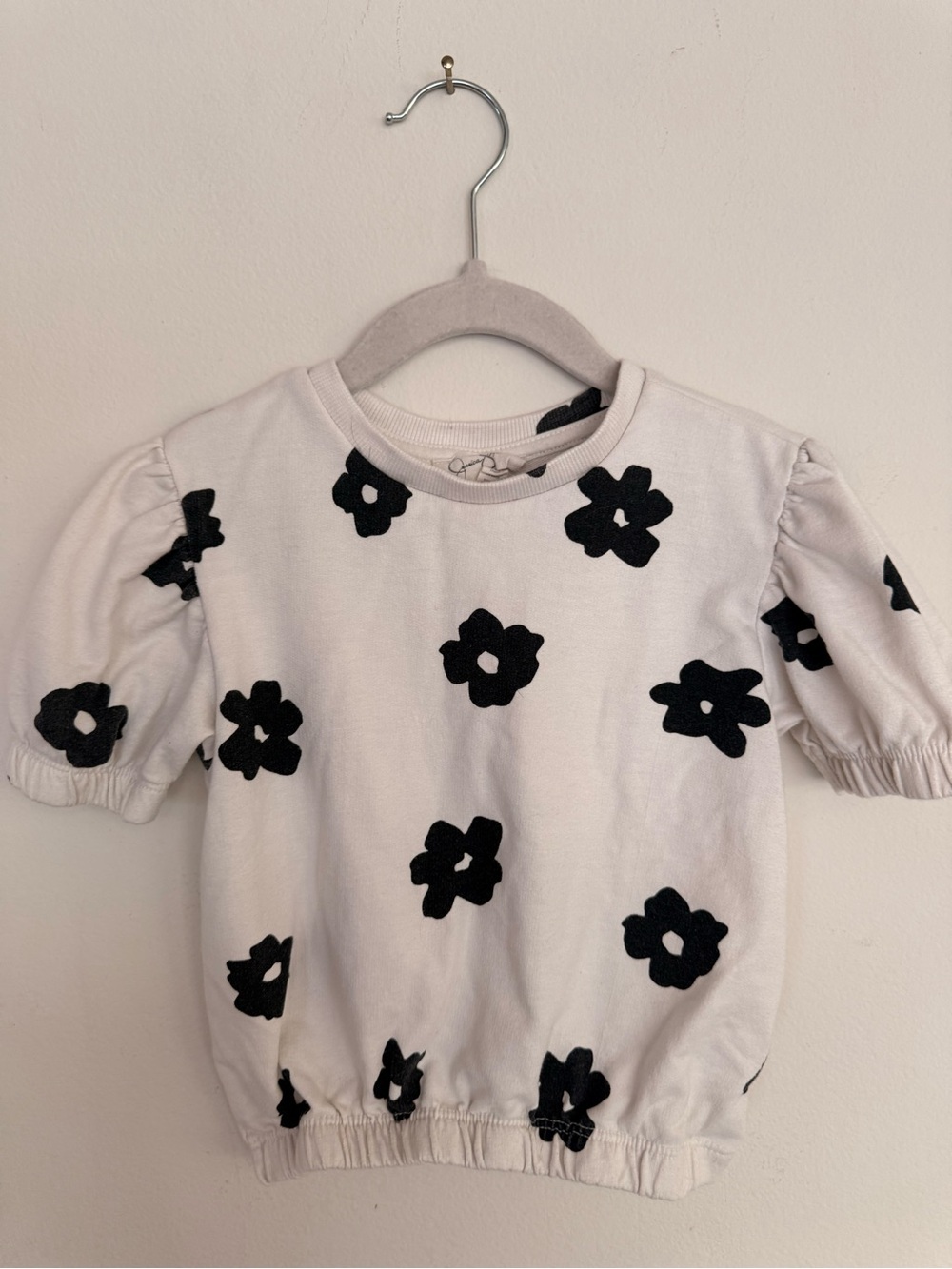 Jessica Simpson White Short-Sleeve Top with Black Floral Appliqués